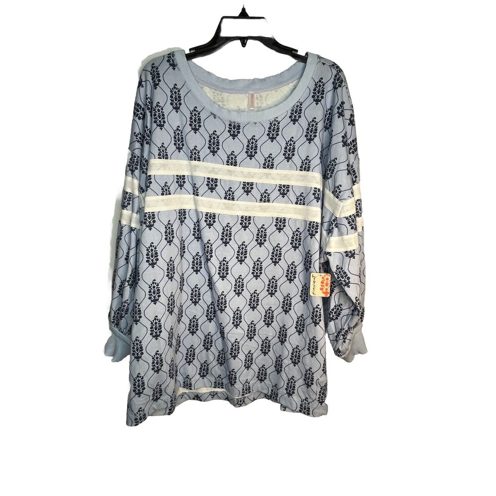 Free People NWT Post Up Logo Layer Sweatshirt SMALL Ice Grey Combo
